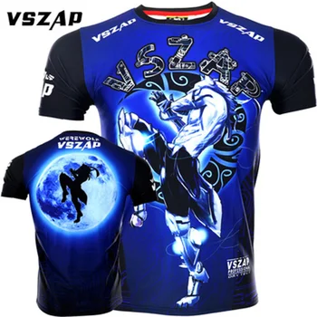 VSZAP MMA Elastické rychleschnoucí tričko Fitness Wolf-Krátký rukáv Muay Thai Boje Sanda Boj Sportovní Košile Boxerské Dresy