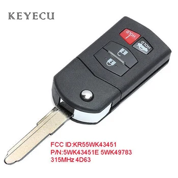 Keyecu Flip Vzdálené Klíče Fob 4 Tlačítka 315MHz 4D63 Čip pro Mazda 6 2009 2010 FCC ID: KR55WK43451, 5WK49783