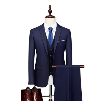 2023 Boutique S-5XL (Sako+ Vesta + Kalhoty) Pánské Módní Business plné Barvy Gentleman Práce Svatební Ležérní Slim Oblek 3kusy