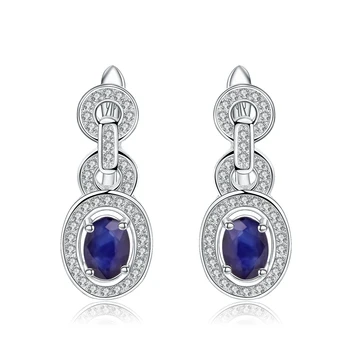 GEM JE BALET Oválný 1.89 Ct Přírodní Modrý Safír Náušnice, 925 Sterling Silver Vintage Náušnice Pro Ženy Jemné Šperky Svatební