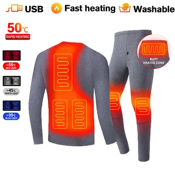 Zimní termoprádlo Sady Muži Ženy Elektrické Vyhřívání spodní Prádlo Pánské Pánské Lyžařské Oblek USB Baterie Topení Long Johns