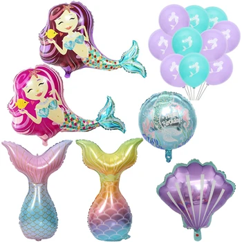 Mořská Víla Balóny Skořápky Heliový Balon Holka, Malá Mořská Víla Narozeniny, Party Dekorace Děti Mořská Panna Party Balónky Globos Zásoby