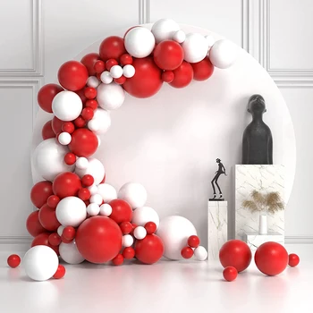 106Pcs Červený Balónek Věnec Arch Sada s Bílými Balónky Pro Výročí, Maturitní Večírek, Svatbu, Narozeniny, Baby Sprcha Dekorace