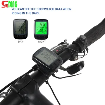 Sunding SD-563A cyklocomputer Vodotěsné Kolo Ujeté vzdálenosti LCD Displej Cyklistika Rychloměr s Zeleným Podsvícením