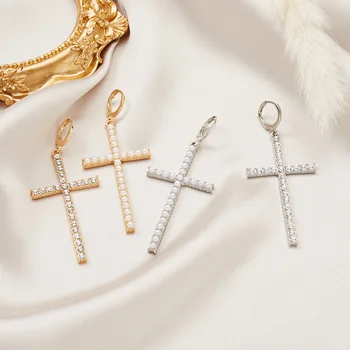 Jednoduché korejský Křížové Náušnice pro Ženy Stříbrná Barva Drahokamu Náušnice Zářící Šperky Svatební Party Přátel Dárky