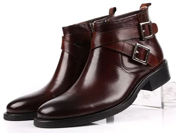 Velké velikosti EUR46 černá / hnědá tan dvojité spony podnikání pánské boty z pravé kůže šaty boty pánské kotníkové boty