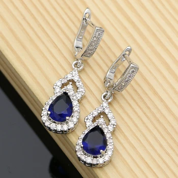 Modrý Kámen Bílé Crystal Náušnice, 925 Sterling Silver Šperky Pro Svatební Kouzlo Náušnice Módní Šperky Korea
