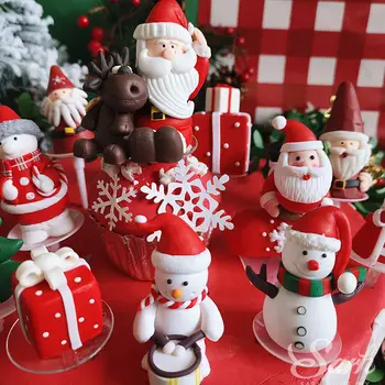 Santa Claus Elk Vánoční Dort Topper Šťastný Nový Rok Party Dodávky Sněhulák Strom Výročí Jedlá Dekorace Roztomilé Dárky