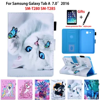 SM-T280 Pouzdro Pro Samsung Galaxy Tab a6 7.0 2016 T280 T285 SM-T285 Kryt Funda Módní Kočka Tisk Tablet Stand Shell +Dárek