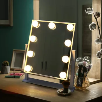 Hollywood Style Make-up Zrcátko s LED Světla Žárovky Kosmetické Stolní Nastavitelný Brightnes Osvětlené kosmetické Zrcátko s osvětlením