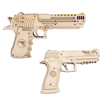 3D Dřevěné Mechanické Zbraně, Hračka Střelba Modely Kit Montáž Stavět Blok pro AK47 Písek Eagle Dítě DIY gumičky Pistole Pušky