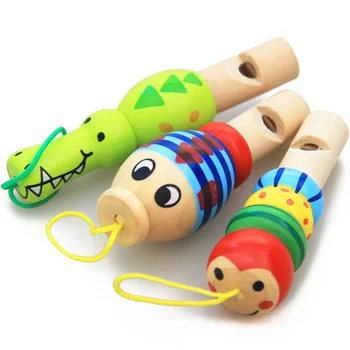 1ks Kojenecká Pískání Dřevěné Hračky Náhodné Barvy s Kreslených Zvířat Píšťalka Vzdělávací Hudební Nástroj pro Dítě Děti Děti