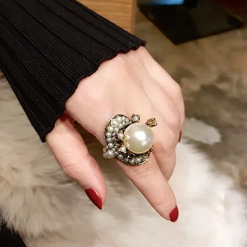Ženy Vintage Opal Crystal Pearl Prsten Šperky Vysoce Kvalitní Módní