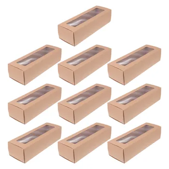 10ks Macaron PVC Krabice s okénkem Papír Balení Box Cookie Kontejnery pro Domácí Dezert Shop Kraft Papír Malá 2 barvy