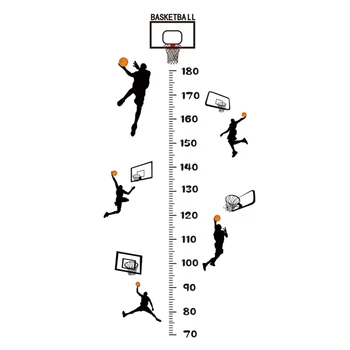 Pohodě Kluk Basketbalový Hráč Karikatura Výška Měření Samolepka Na Zeď Pro Děti Pokoje Růstu Graf Dětský Pokoj Dekor Zeď Umění, Móda