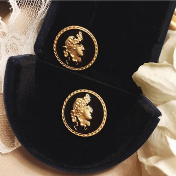 vintage osobnosti barva zlata mince stud náušnice pro ženy, Kovová Hlava portrét prohlášení náušnice módní šperky Pendient