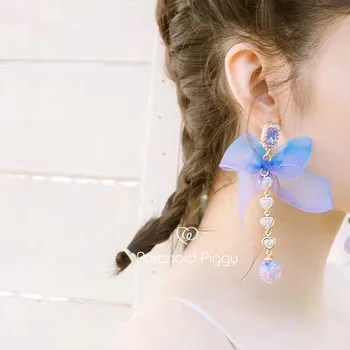 2019 Korea Elegantní Sladké Bowknot s Dlouhým Řetězcem Pearl Průhledné Kouli Přívěskem Houpat Náušnice pro Ženy, Dívky Party Dárek 5C4008