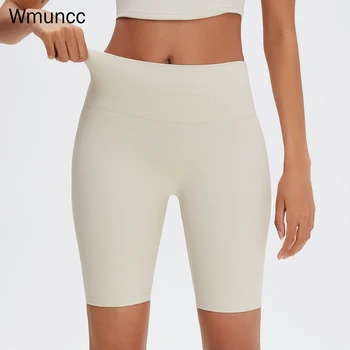 Wmuncc Ženy Sportovní Fitness Nude Pocit, Koleno-Délky Kalhoty Vysoký Pas Elastické Jóga Šortky Jednobarevné Školení Punčocháče Legíny