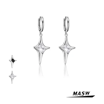 MASW Moderní Šperky Lesklé Hvězdy Náušnice Populární Cool Styl Luxusní Stříbrná Barva Jasná Černá AAA Zirkon Náušnice Ženy, Dárky
