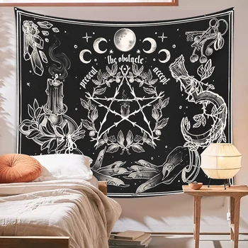 čarodějnictví Gobelín Bílé a Černé Květinové Ruce Psychedelické kouzlo Hippie Boho Zavěšení na Zeď Věštění Gobelín ložnice dekor