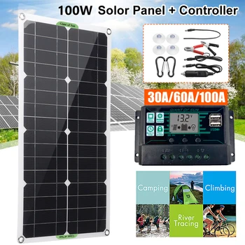 100W Solární Panely 12V/24V s 30A/60A/100A Regulátor Solární Dual USB pro Auto, Jachtu, KARAVAN, Loď, Mobilní Telefon Baterie