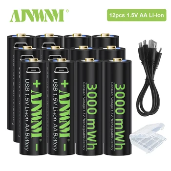 AJNWNM 1,5 V USB AA Dobíjecí Baterie 3000mWh 1,5 v Lithiové Baterie AA pro dálkové ovládání hračky baterku fotoaparátu s USB C
