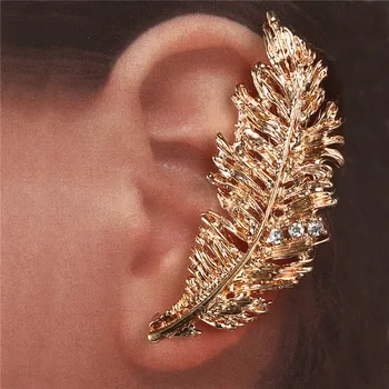 Nové Módní Featehr ucho manžety náušnice zlaté barevné Slitiny crystal, peří ucho klipy pro ženy, ucho Punk Šperky Dárek