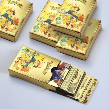 55 Kousky Pokemon Zlata Karty Box Zlaté Dopis španělské Hrací Karty Metalicas Charizard Vmax Gx Série Hra Karty Box Dárek