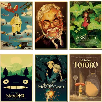 Retro Zdi Visí Obraz o Hayao Miyazaki je mistrovské dílo Tištěné v Kraft Dekor v dětský Pokoj/ Karikatura Shop