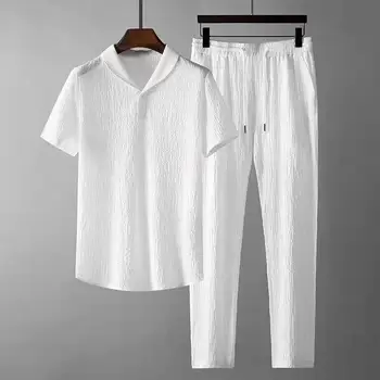(Tričko+Kalhoty) 2022 Léto nové příjezdu Muži Módní Klasické Košile mužů Obchodní Muži Ležérní Košile Sadu Oblečení Velikost M-4XL
