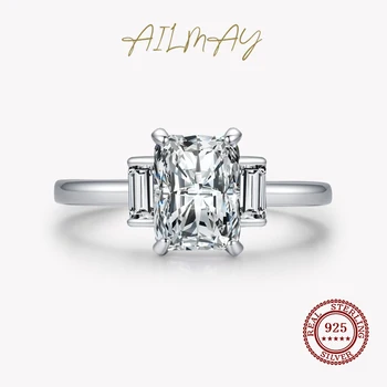 Ailmay Hot Prodej Real 925 Sterling Silver Módní Obdélník Smaragd Řezané AAAAA CZ Prsteny Pro Ženy, Svatební Prohlášení Jemné Šperky