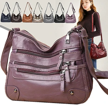 Luxusní dámská Taška 2022 Nové vysoce kvalitní Měkké PU Kůže Dámy Rameno Messenger Bag Designer multi-vrstva Double Zip Bag