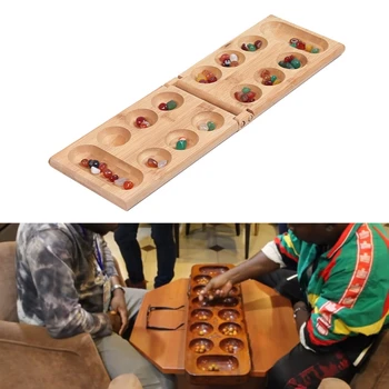 Afrika Mancala Hra s Barevnými Přírodními Kameny, Oblázky Skládací Dřevěné Desce Šachy pro Děti Dospělé Puzzle Hračky