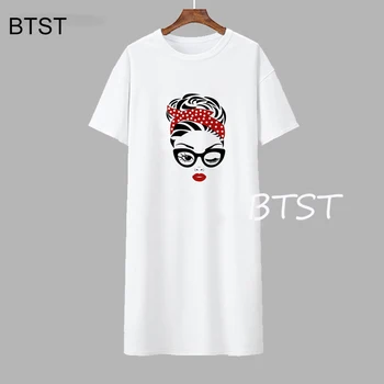 Máma s šátek Žena hlavu korejské Kpop Letní Beach Mini Šaty Krátký Rukáv Šaty Ležérní Volné Ženy t-shirt šaty
