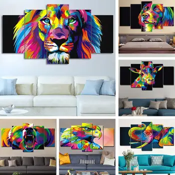 Artsailing 5 ks barevné malování lev malování leo slon, pes, žirafa, orel, medvěd, zvířata, malování nástěnné plátno umění HD tisk