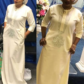 H&D 2022 Turban Šaty Pro Ženy Africké Lesklé Maxi Šaty Muslimské Módní Bílé Hidžáb Abaya Lady Party Tradicí Oblečení