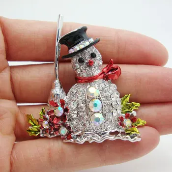 Nové Módní Krásné Vánoční Sněhulák Koště Květina Brož Pin Jasné Drahokamu Crystal AB