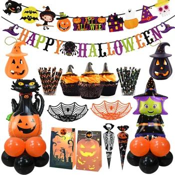 Halloween Zásoby Strany Halloween Dýně Světla Čarodějnice Spider Fólie Balónky Pro DIY Halloween Dekor Visí Banner Hororové Rekvizity