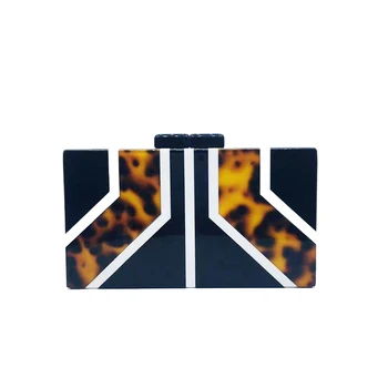 Ženy Nový Luxusní Kabelka Značky Akryl Večer Taška Retro Leopard Geometrické Patchwork Spojka Kabelku Designer Strany Řetězce Crossbody