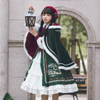 Vánoce Op Šaty Plášť Zimní Lolita, Ženy Šaty Zelené Cosplay Renesanční Tea Party Japonské Lolity Šaty Kawaii Styl